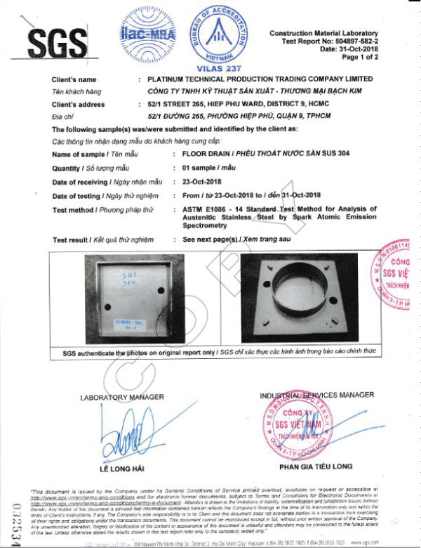  - Phễu Thoát Sàn Bạch Kim - Công Ty TNHH Kỹ Thuật SX TM Bạch Kim